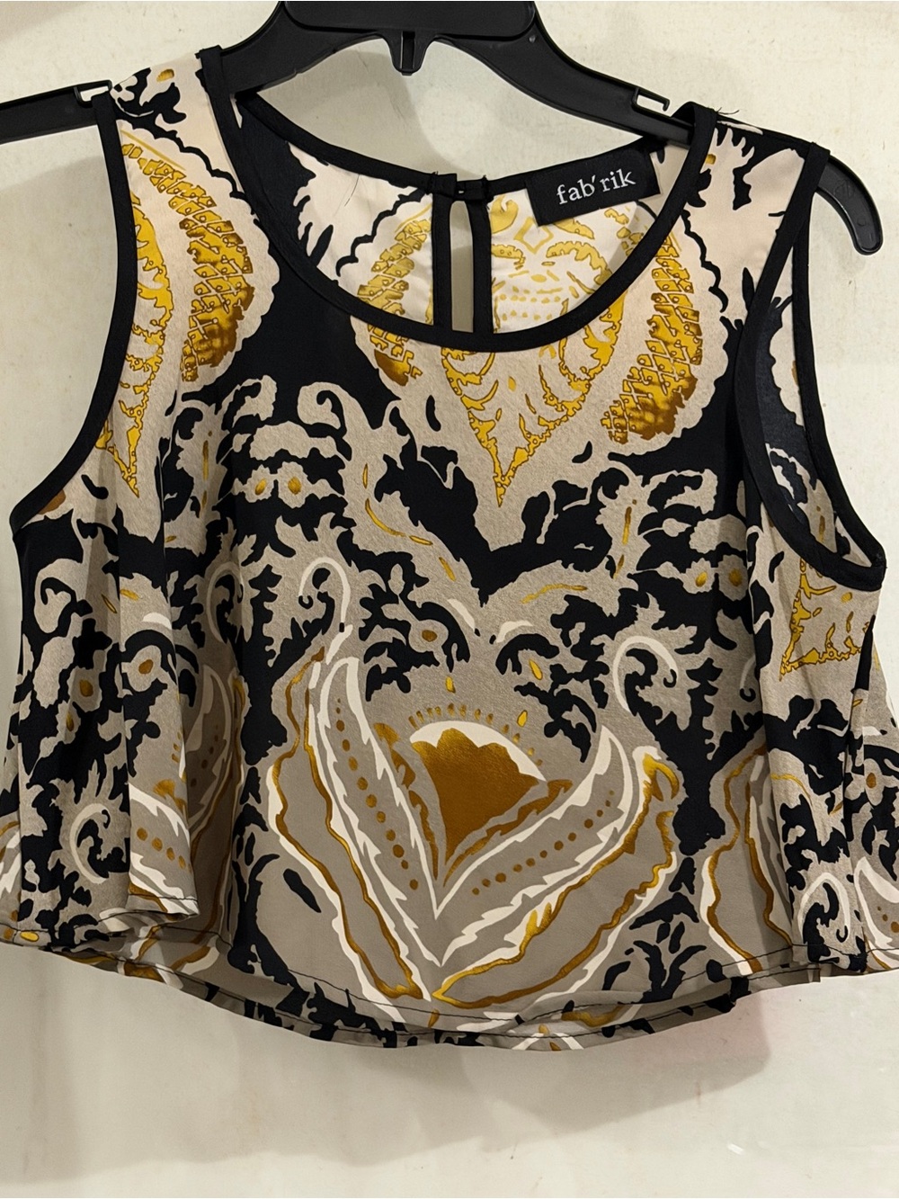 fab'rik Black, Gold & Cream Baroque Sleeveless Crop Camisole